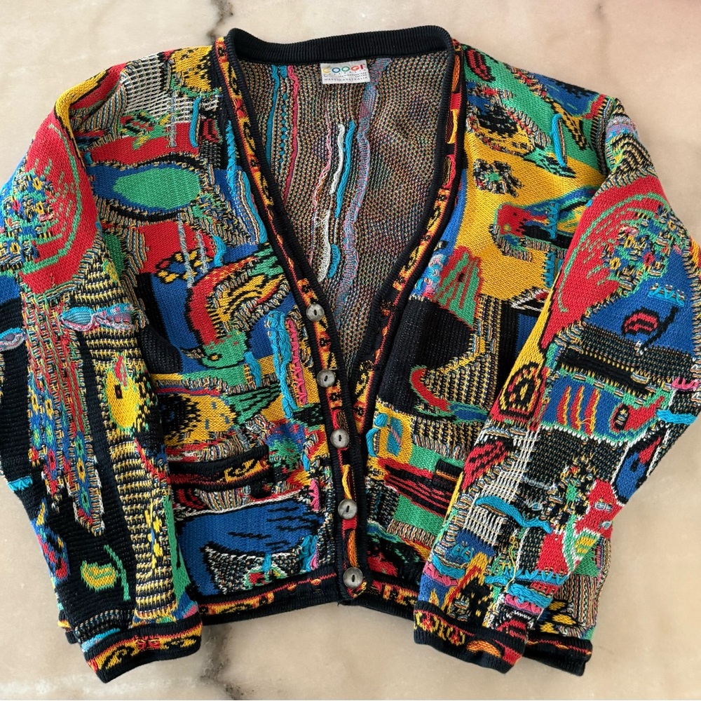 COOGI Multicolor Artistic Knit Cardigan